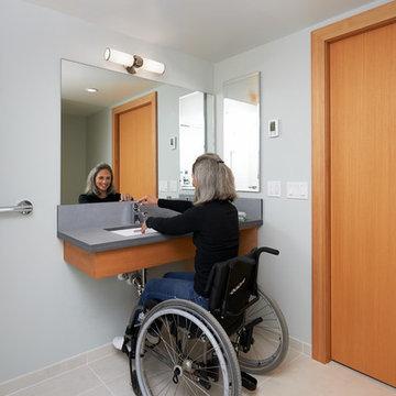 The bathroom sink is designed to be used by everyone.