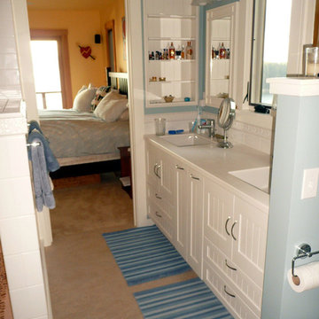 The former bathroom lacked storage.  Not this one!