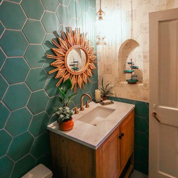 The Jungalow: Hexagon Tile Bathroom Backsplash