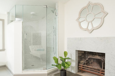 Bathroom - large transitional master white tile bathroom idea in Bridgeport
