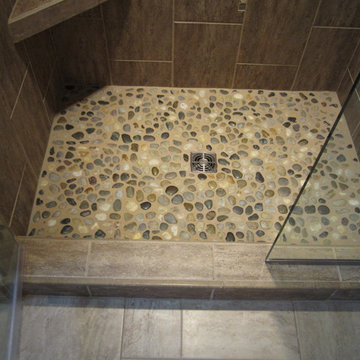 tile shower floor river rock