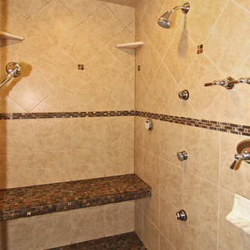 Tile Shower with Bench and Body Jets