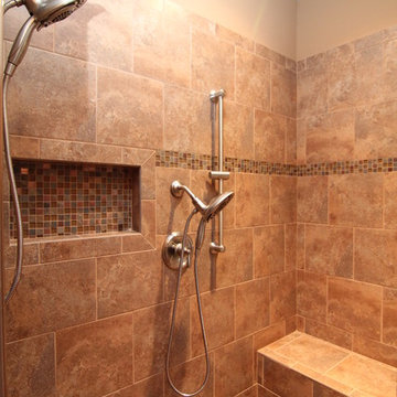 Tile shower with bench
