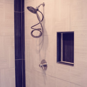 Tile Shower with Inset Shelf and Seat