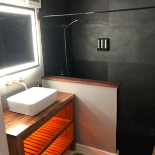 75+ Badezimmer mit Schieferfliesen und freistehendem Waschtisch Ideen