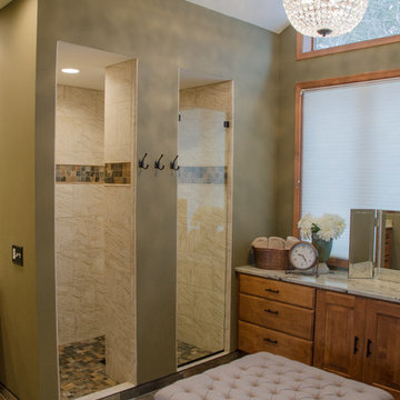 Total Master Bath Remodel Features Vaulted Ceiling, Chrystal Chandelier