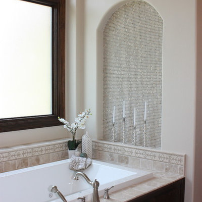 Example of a classic mosaic tile bathroom design in Austin with a niche