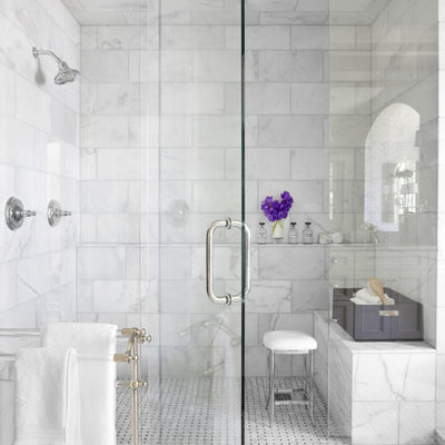 Inspiration for a timeless white tile and marble tile bathroom remodel in Atlanta