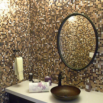 Traditional bathroom with custom mosaic mix walls