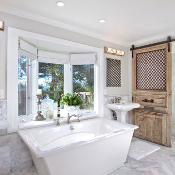 Traditional Bathroom with Vintage Sliding Barn Door
