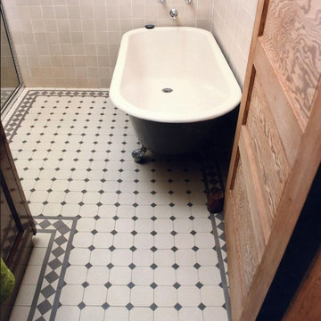 Traditional Gray Bath with Winckelmans Dot and Octagon Tile