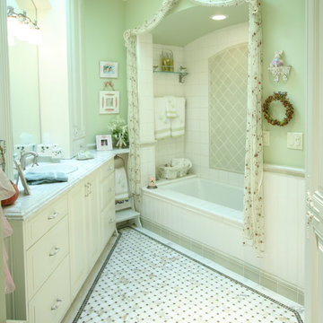 Traditional Green and White Bathroom