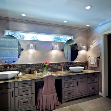 Traditional Master Bath with Her Make-up Area