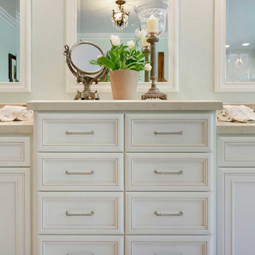 Custom Vanity Includes a Tall Center Cabinet for Extra Storage