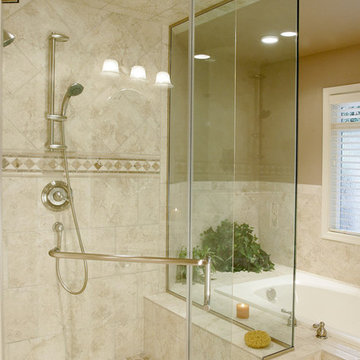 Traditional Travertine Bathroom