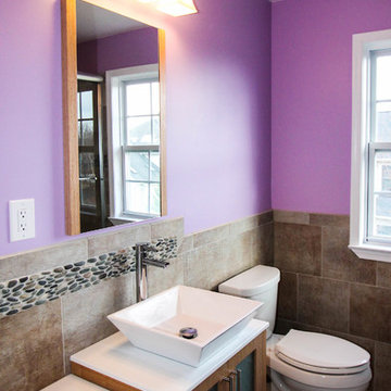 Transitional and Playful Guest Bathroom