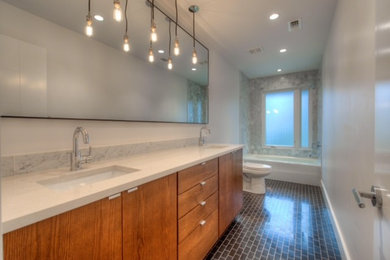 Transitional Bath with Floating Vanities