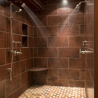 Double shower - transitional double shower idea in Boston