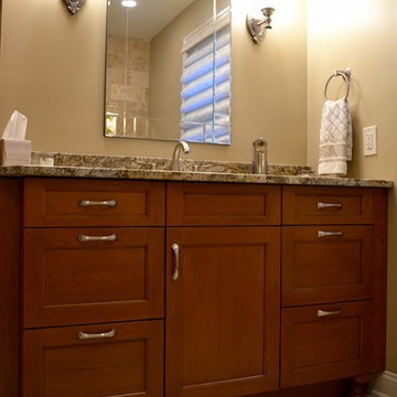 Transitional Bathroom Vanity with Cherry Cabinets