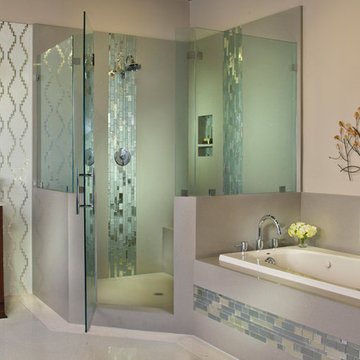 Transitional bathroom with mosaic design