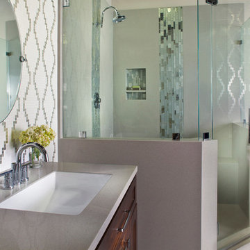 Transitional bathroom with mosaic design