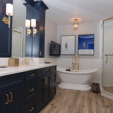 Transitional Blue Master Bath Renovation in Northbrook, IL