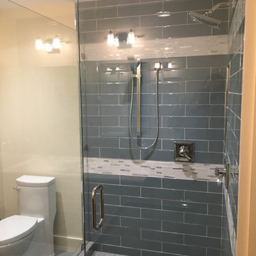 Transitional Blue Shower Renovation