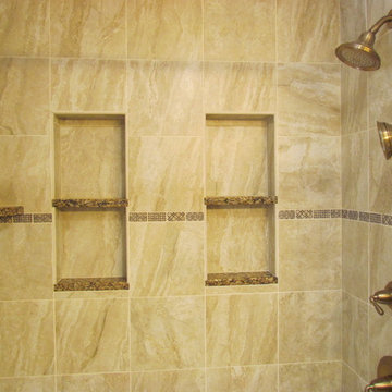 Transitional Brazilia Bathroom Remodel with Brushed Bronze Plumbing Fixtures