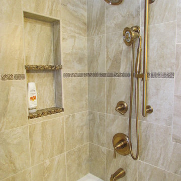 Transitional Brazilia Bathroom Remodel with Brushed Bronze Plumbing Fixtures