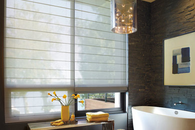 Transitional Grey Bathroom Custom Window Woven Wood Shades by Hunter Douglas