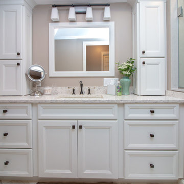 Transitional Hollow White Paint Finish Bath Remodel W/ Basket Weave Deco Panel