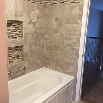 Transitional Marble Falls Bathroom Remodel w/ Oro Brazil Granite Countertop