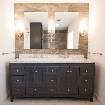 "Transitional meets Rustic" Dunwoody Guest Bathroom
