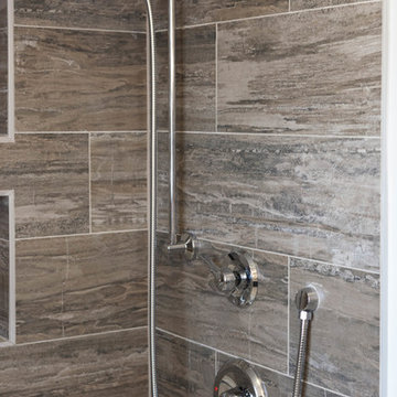 "Transitional meets Rustic" Dunwoody Guest Bathroom
