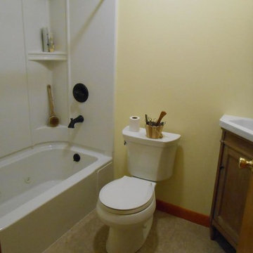 Transitional Small Bathroom Remodel w/Corner Vanity and Matching Mirror Fame
