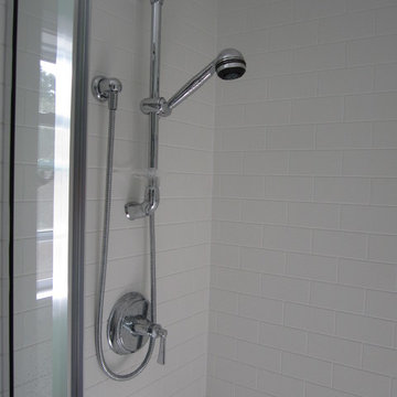 Transitional Subway Shower tile Bathroom remodel w/Mexico stain cabinets
