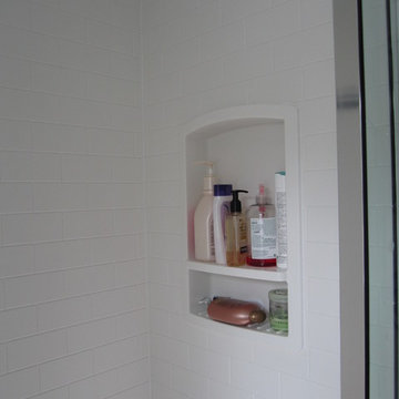Transitional Subway Shower tile Bathroom remodel w/Mexico stain cabinets