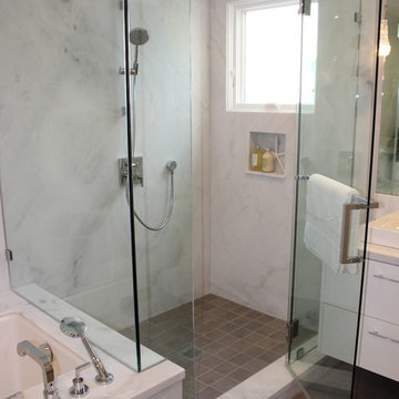 Transitional White Marble Shower