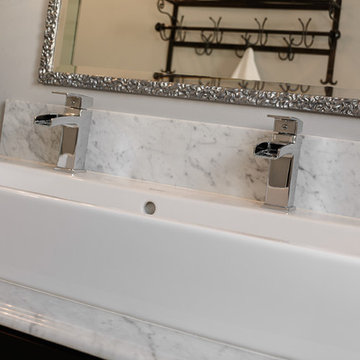 Transtional White Trough Vessel Sink and Marble Countertop