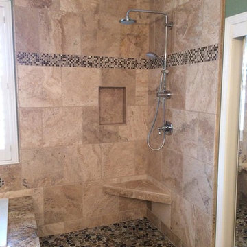 Travertine Tile with a Granite Top.