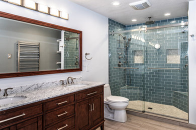 Bathroom - transitional double-sink bathroom idea in Portland
