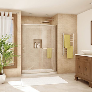 Inspiration for a mid-sized contemporary master ceramic tile tub/shower combo remodel in Cleveland