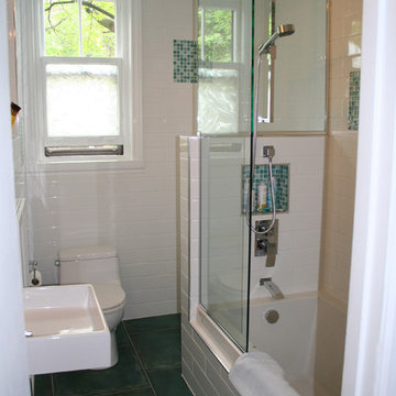 Turquoise and white bathroom remodel