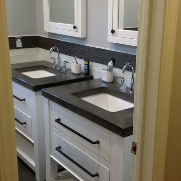 Twin painted bathroom vanities