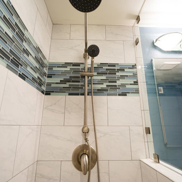 University City Rainfall Showerhead and Hand Shower in Master Bathroom