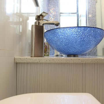 Upper West Side, NYC: Blue Glass Tile Bathroom Remodel