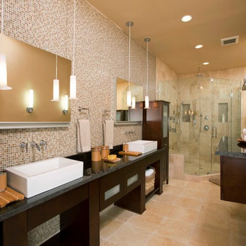 Use of Glass, Light and Fixtures Sets Leesburg Master Bathroom Apart
