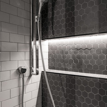 Gray Tiled Shower Area with Wall Back-lit