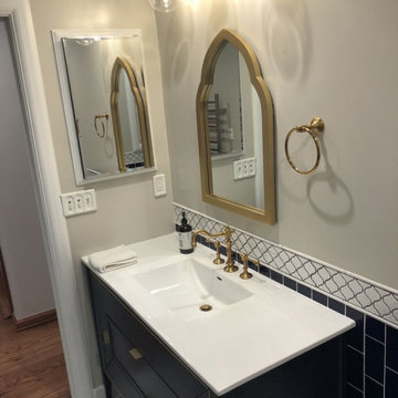 Vanity with Brushed Gold Fixtures