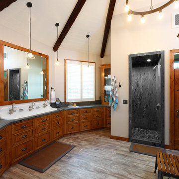 Vaulted ceiling and Beam bathroom
